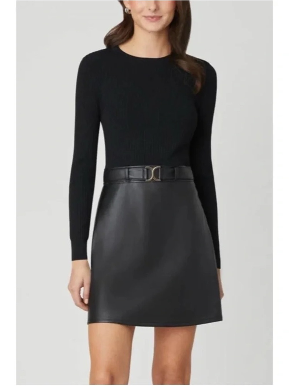 Shoshanna Black Faux Leather Mini Skirt with Belted Waist